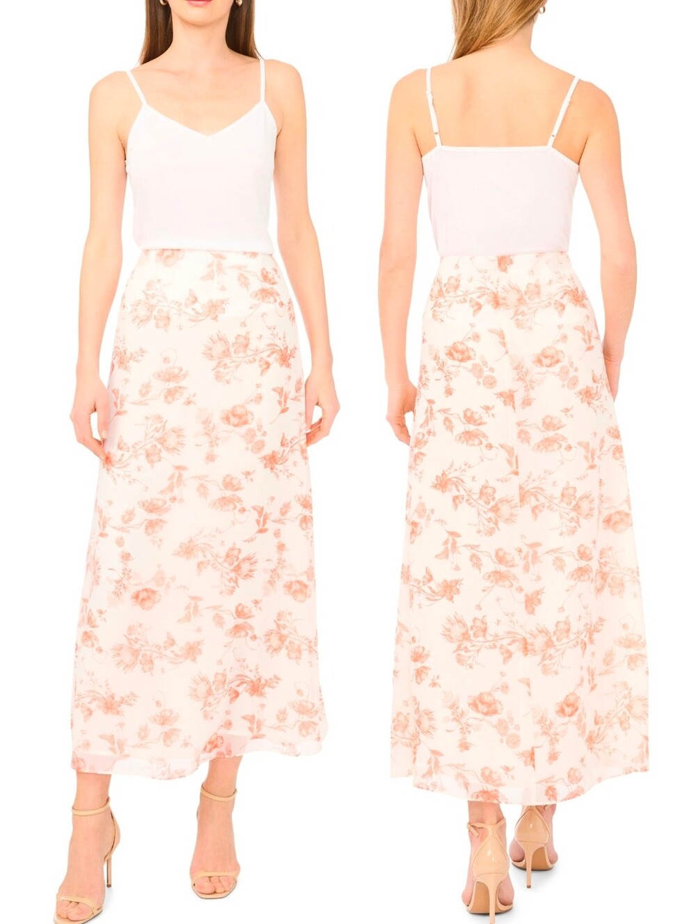 NWT TED BAKER Orange White Floral Romantic Feminine Sleek Maxi Skirt